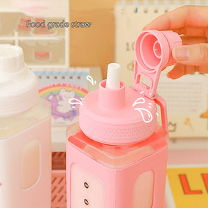 Kawaii Bear White Pink Rectangle Plastic Bottle With 3D Sticker-Kawaii Dream