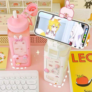 Kawaii Bear White Pink Rectangle Plastic Bottle With 3D Sticker-Kawaii Dream