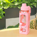 Kawaii Bear White Pink Rectangle Plastic Bottle With 3D Sticker-Kawaii Dream
