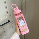 Kawaii Bear White Pink Rectangle Plastic Bottle With 3D Sticker-Kawaii Dream