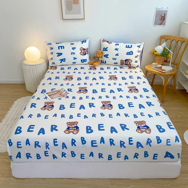 Kawaii Blue Bear Fitted Bed Sheet-Kawaii Dream