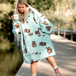 Kawaii Brown Bears Oversized Thick Blanket Hoodie-Kawaii Dream
