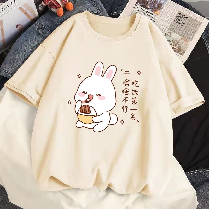 Kawaii Bunny Eating Cotton Women's Tee-Kawaii Dream