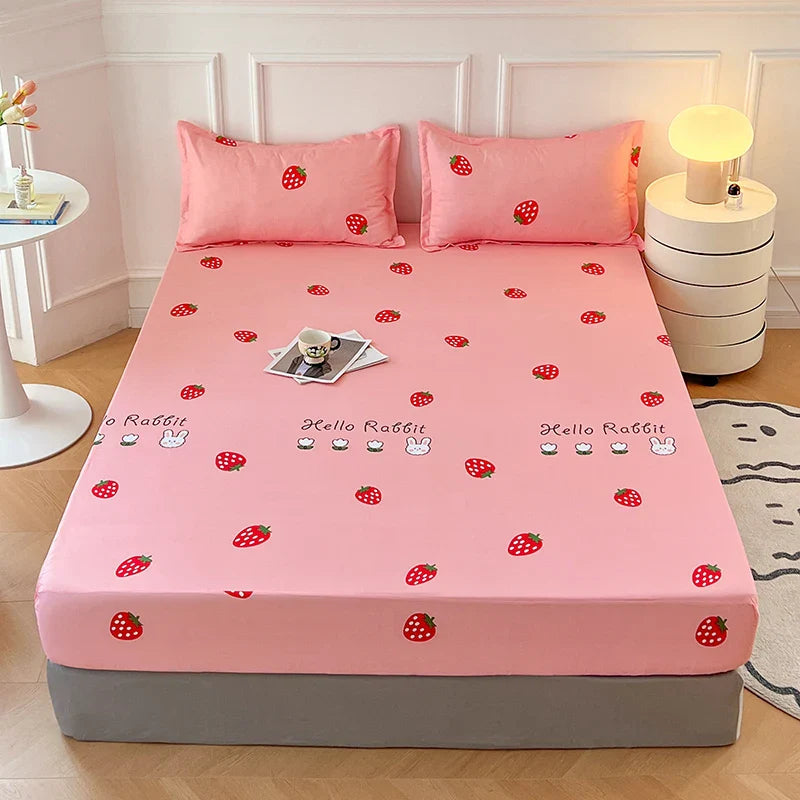 Kawaii Bunny Pink White Polyester Bedsheet Only-Kawaii Dream