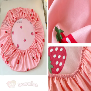 Kawaii Bunny Pink White Polyester Bedsheet Only-Kawaii Dream