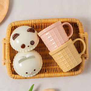 Kawaii Cat Rabbit Panda Waffle Ceramic Mug with Lid-Kawaii Dream