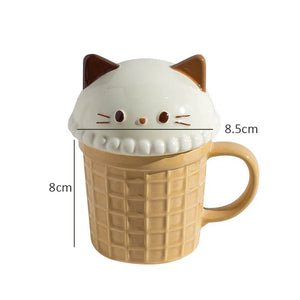 Kawaii Cat Rabbit Panda Waffle Ceramic Mug with Lid-Kawaii Dream