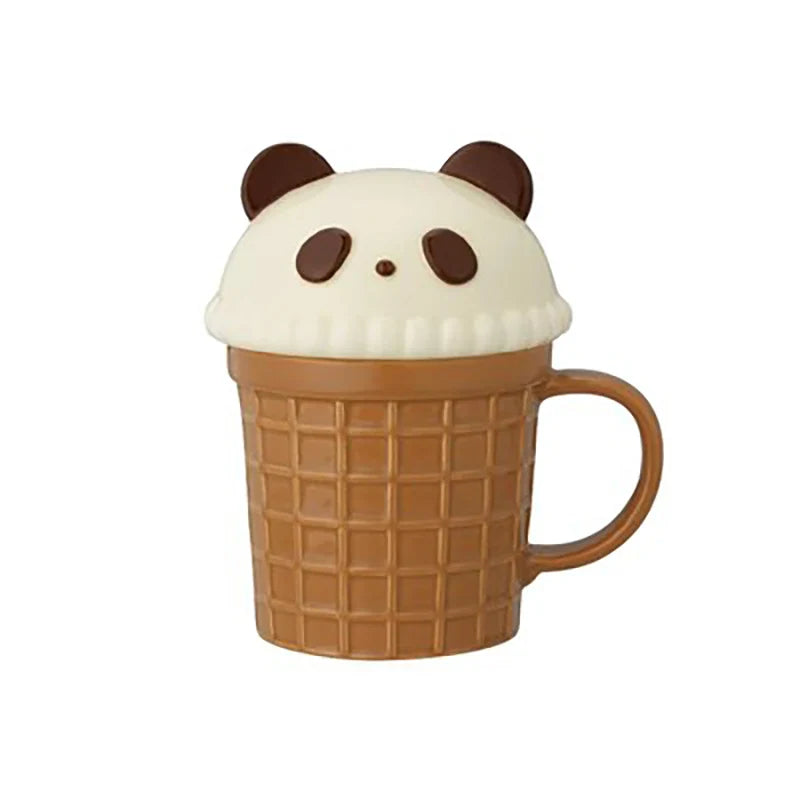 Kawaii Cat Rabbit Panda Waffle Ceramic Mug with Lid-Kawaii Dream