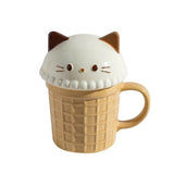 Kawaii Cat Rabbit Panda Waffle Ceramic Mug with Lid-Kawaii Dream