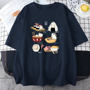 Kawaii Cat Sushi Harajuku Cotton Unisex Tee-Kawaii Dream