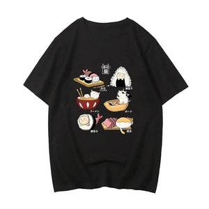 Kawaii Cat Sushi Harajuku Cotton Unisex Tee-Kawaii Dream