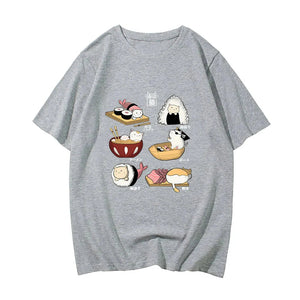 Kawaii Cat Sushi Harajuku Cotton Unisex Tee-Kawaii Dream