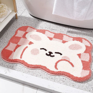 Kawaii Checkered Frog Bunny Non-Slip Bath Mats-Kawaii Dream