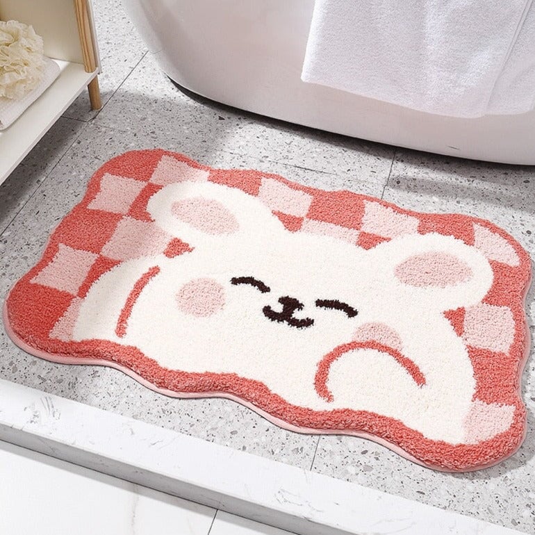 Kawaii Checkered Frog Bunny Non-Slip Bath Mats-Kawaii Dream
