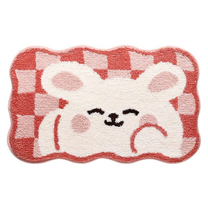 Kawaii Checkered Frog Bunny Non-Slip Bath Mats-Kawaii Dream