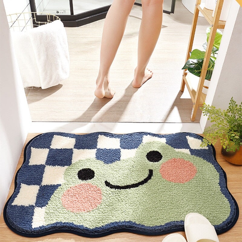 Kawaii Checkered Frog Bunny Non-Slip Bath Mats-Kawaii Dream