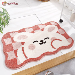 Kawaii Checkered Frog Bunny Non-Slip Bath Mats-Kawaii Dream