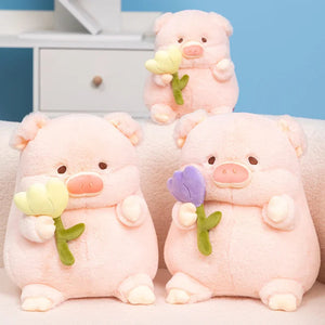 Kawaii Chunky Pig holding Flower Plushie-Kawaii Dream