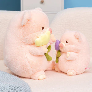 Kawaii Chunky Pig holding Flower Plushie-Kawaii Dream