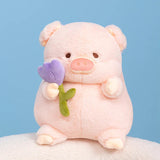 Kawaii Chunky Pig holding Flower Plushie-Kawaii Dream