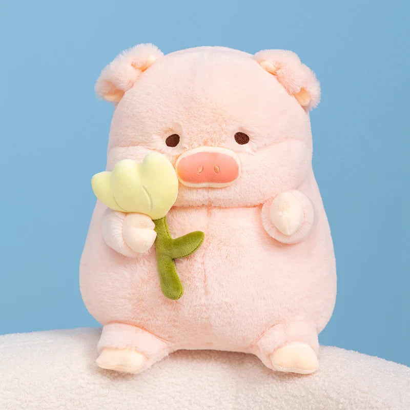 Kawaii Chunky Pig holding Flower Plushie-Kawaii Dream
