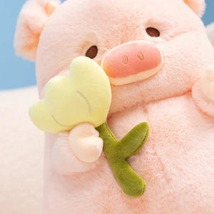 Kawaii Chunky Pig holding Flower Plushie-Kawaii Dream