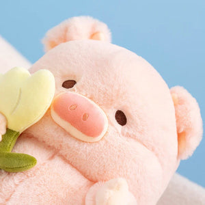 Kawaii Chunky Pig holding Flower Plushie-Kawaii Dream