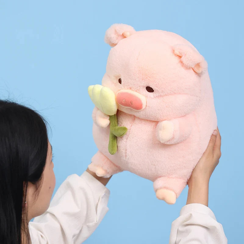 Kawaii Chunky Pig holding Flower Plushie-Kawaii Dream