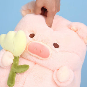 Kawaii Chunky Pig holding Flower Plushie-Kawaii Dream