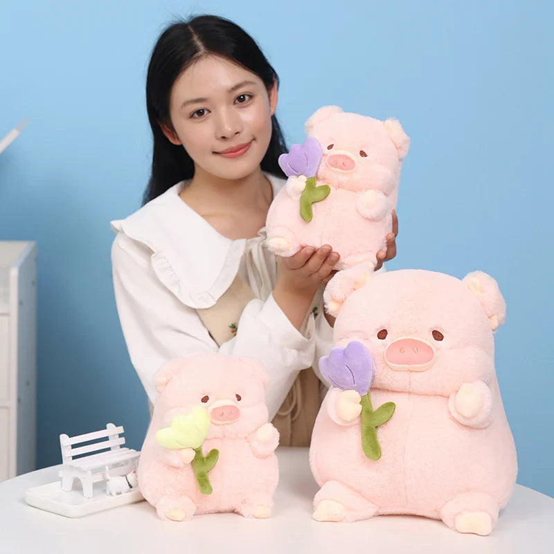 Kawaii Chunky Pig holding Flower Plushie-Kawaii Dream