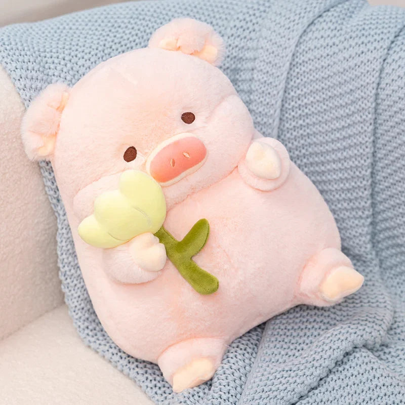 Kawaii Chunky Pig holding Flower Plushie-Kawaii Dream