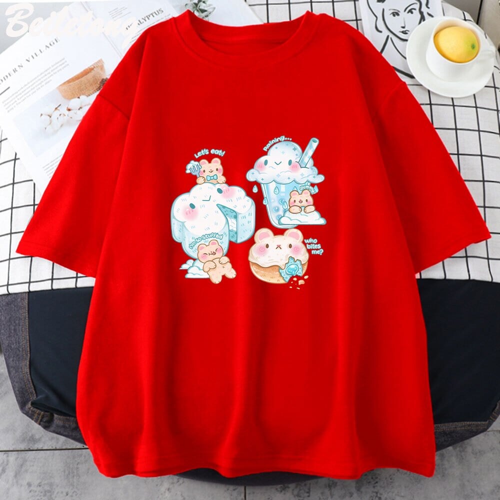 Kawaii Cloudy Snacking Brown Bear Unisex Tee-Kawaii Dream