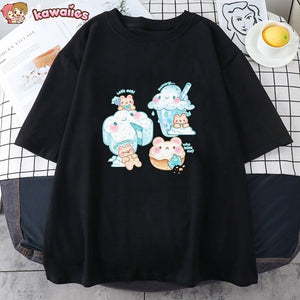 Kawaii Cloudy Snacking Brown Bear Unisex Tee-Kawaii Dream