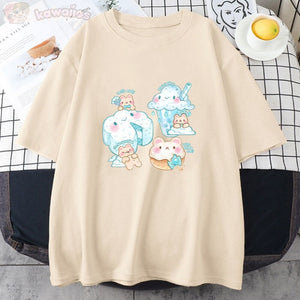 Kawaii Cloudy Snacking Brown Bear Unisex Tee-Kawaii Dream