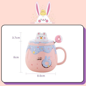 Kawaii Donut Bunny Ceramic Mug With Lid + Spoon-Kawaii Dream