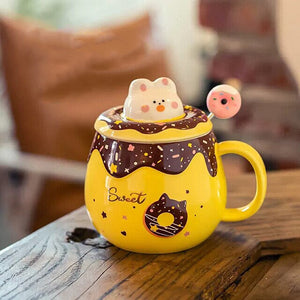 Kawaii Donut Bunny Ceramic Mug With Lid + Spoon-Kawaii Dream
