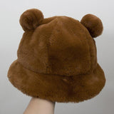 Kawaii Faux Fur Bear Bucket Hat-Kawaii Dream