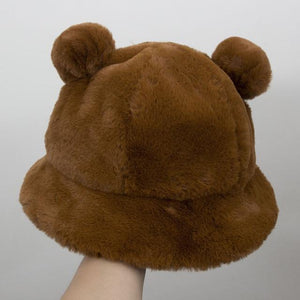 Kawaii Faux Fur Bear Bucket Hat-Kawaii Dream
