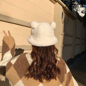 Kawaii Faux Fur Bear Bucket Hat-Kawaii Dream