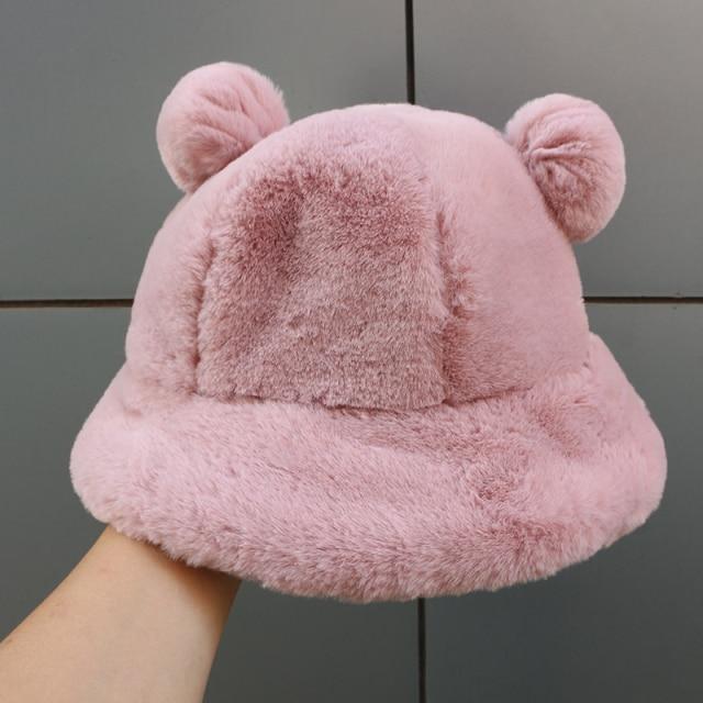 Kawaii Faux Fur Bear Bucket Hat-Kawaii Dream