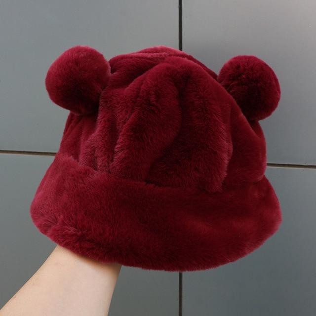 Kawaii Faux Fur Bear Bucket Hat-Kawaii Dream