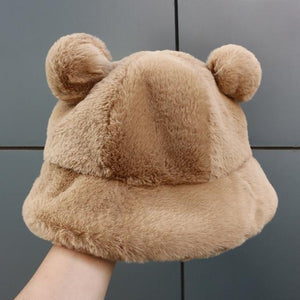 Kawaii Faux Fur Bear Bucket Hat-Kawaii Dream