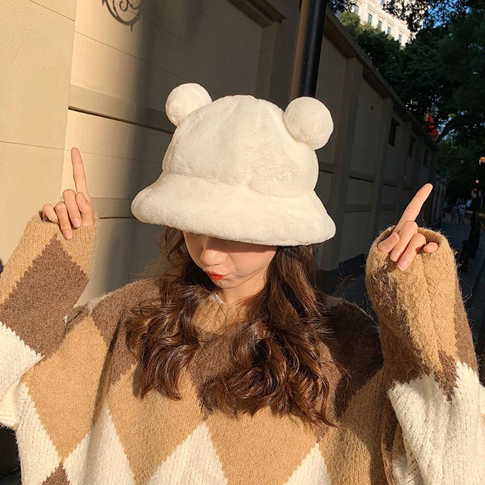 Kawaii Faux Fur Bear Bucket Hat-Kawaii Dream