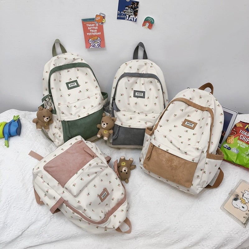 Kawaii Floral Two-tone Backpack-Kawaii Dream