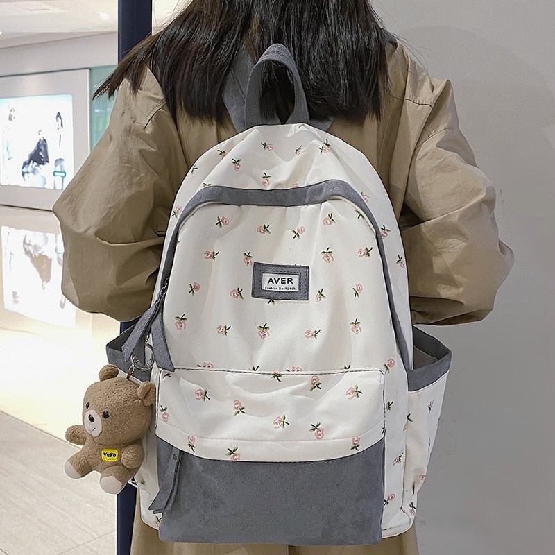 Kawaii Floral Two-tone Backpack-Kawaii Dream