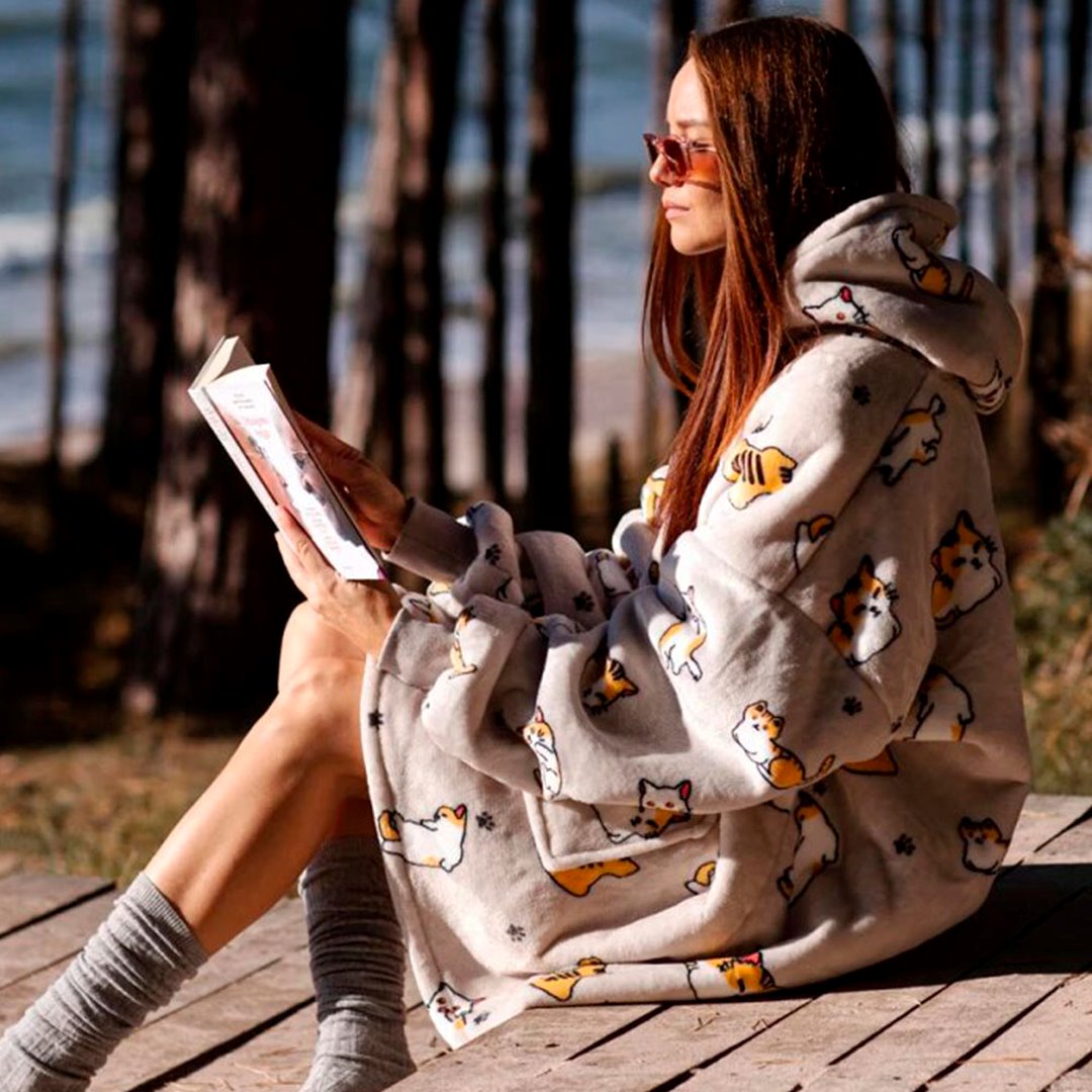 Kawaii Ginger Cat Oversized Thick Blanket Hoodie-Kawaii Dream