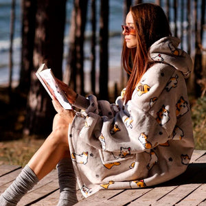 Kawaii Ginger Cat Oversized Thick Blanket Hoodie-Kawaii Dream