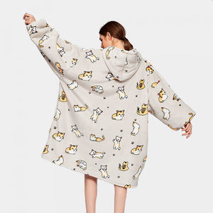 Kawaii Ginger Cat Oversized Thick Blanket Hoodie-Kawaii Dream