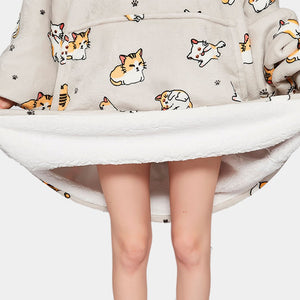 Kawaii Ginger Cat Oversized Thick Blanket Hoodie-Kawaii Dream