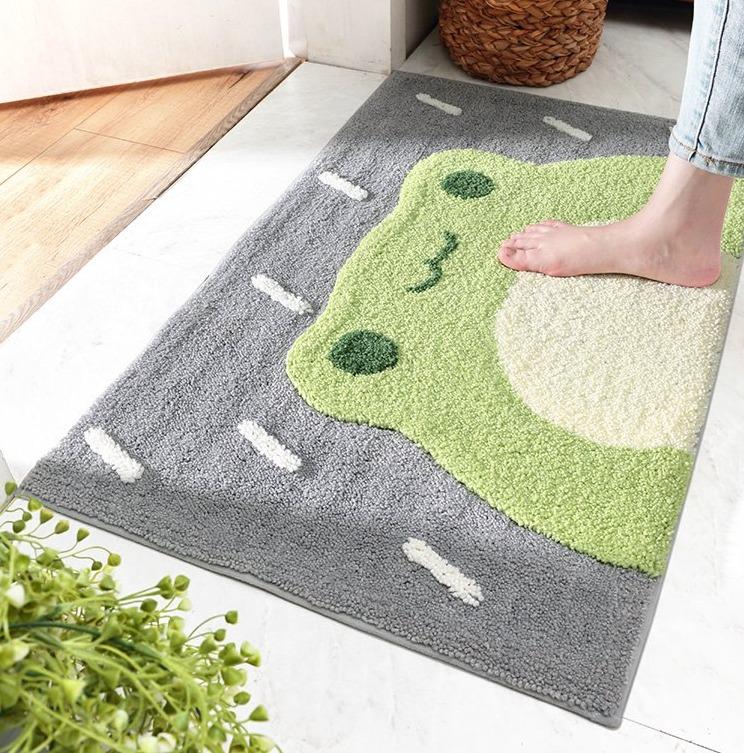 Kawaii Green Smiling Frog Bathroom Mat-Kawaii Dream